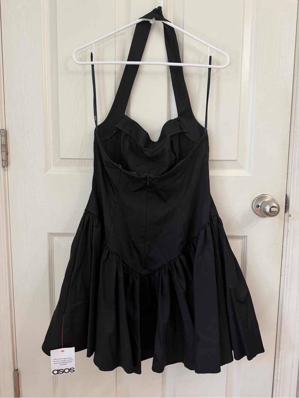 ASOS DESIGN halter drop waist full skirt mini dress in black - Picture 4 of 8